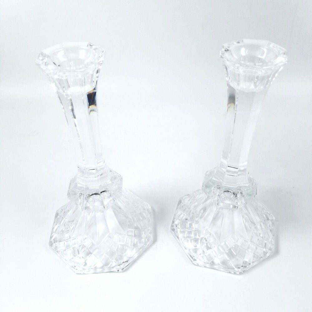 Wedding Centerpiece Candle Lite Candlestick Crystal Clear Glass 7.5" USA Lot 2